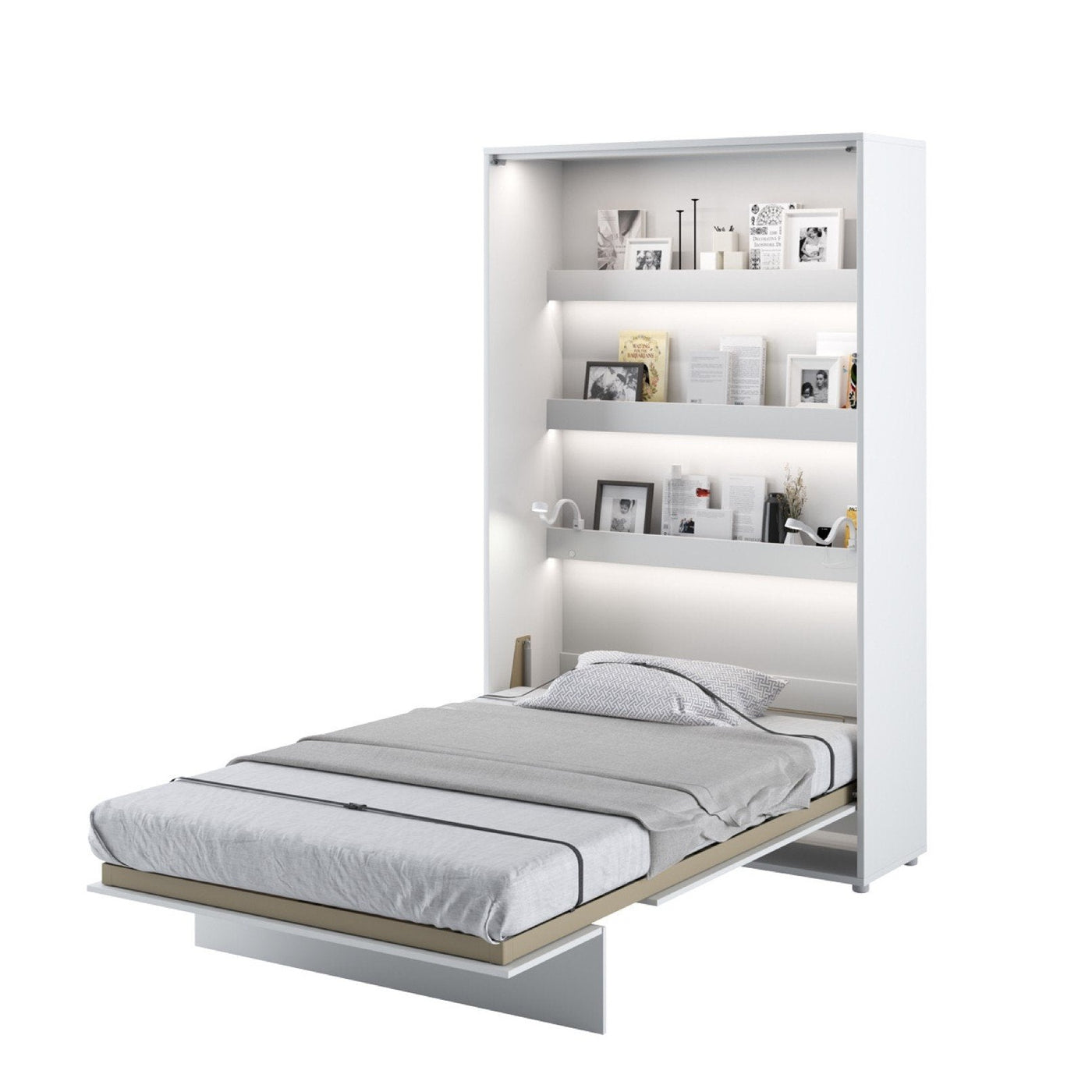 Small Double (120cm) Vertical Wall Bed (Gas Lift) White Matt