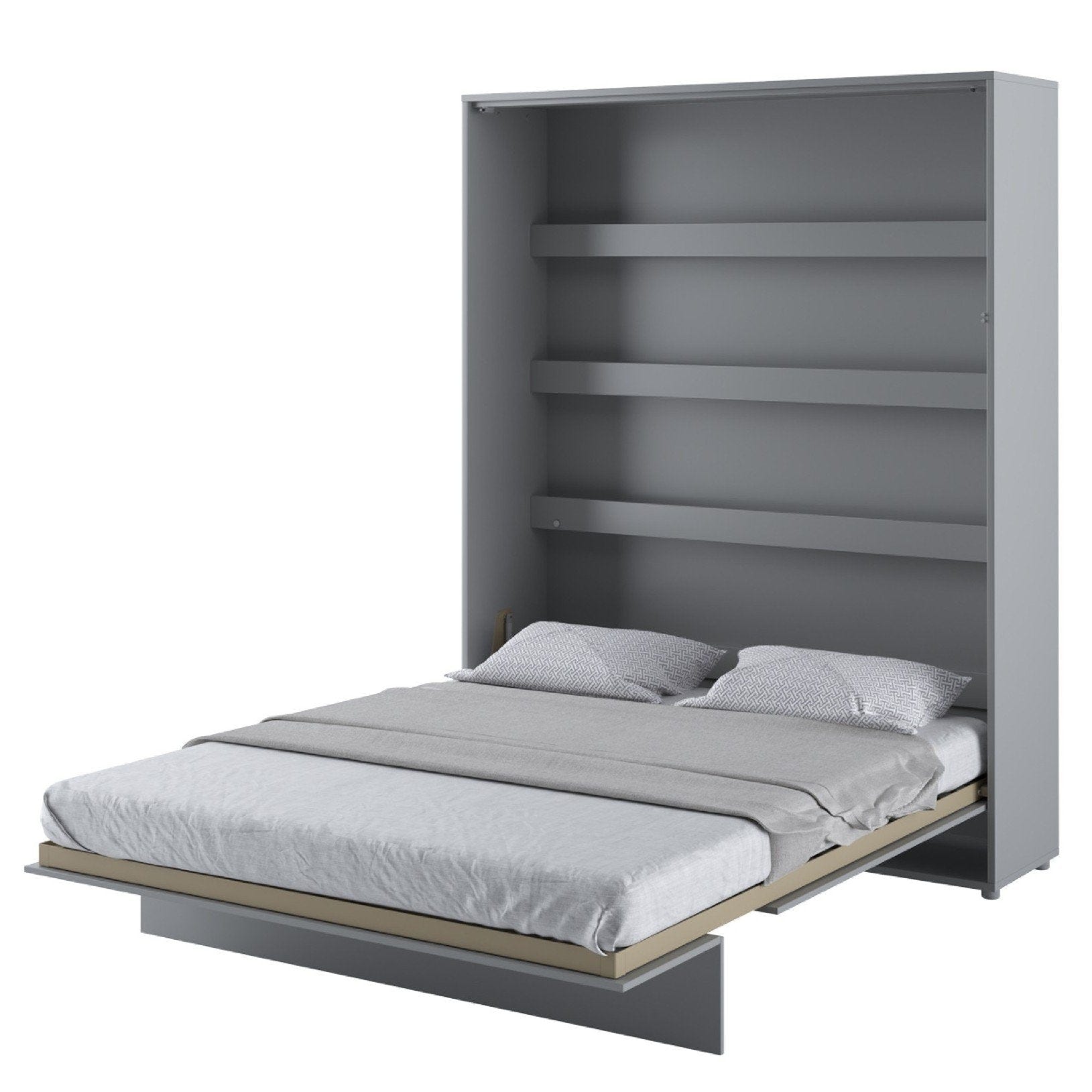 Vertical Folding Wall Bed – Single 80cm | Compact Hidden Pull Down Bed with Spring Mechanism Grey Matt 180 x 200cm