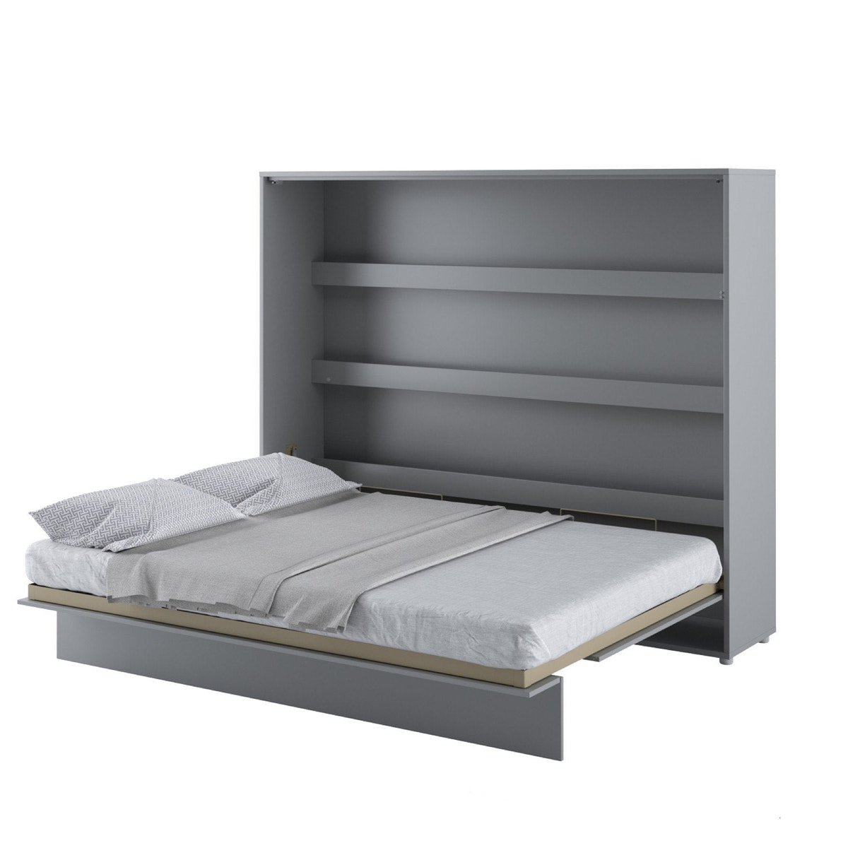 EU King (160cm) Horizontal Wall Bed with Storage Grey Matt