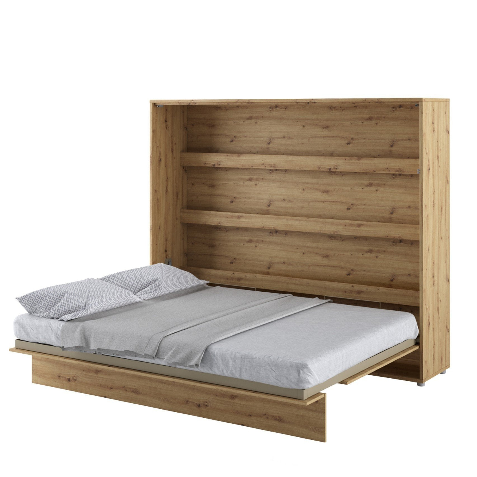 EU King (160cm) Horizontal Wall Bed with Storage Oak Artisan
