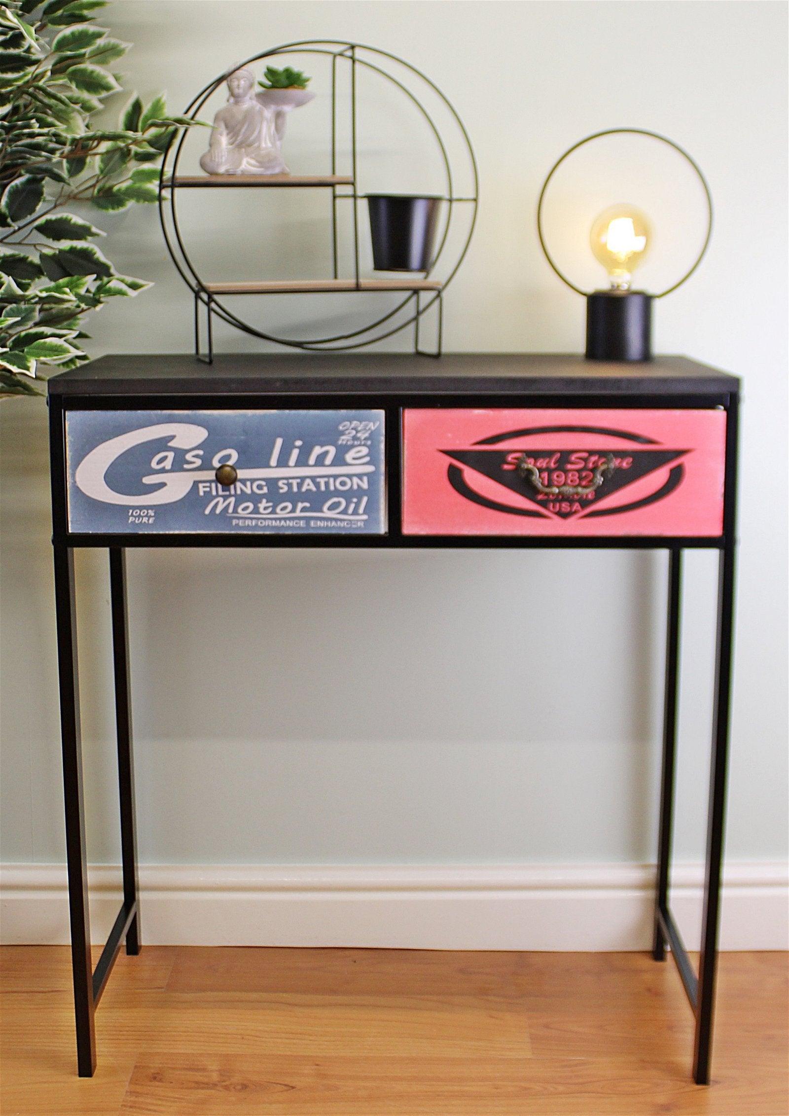 Black Console Table With 2 Drawers, Retro Design To Drawers-Storage Units