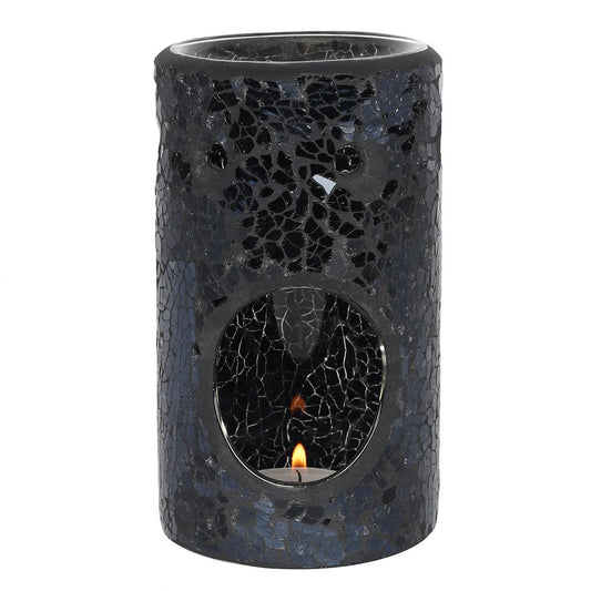 Black Crackle Glass Pillar Oil Burner - £17.99 - Oil Burners 