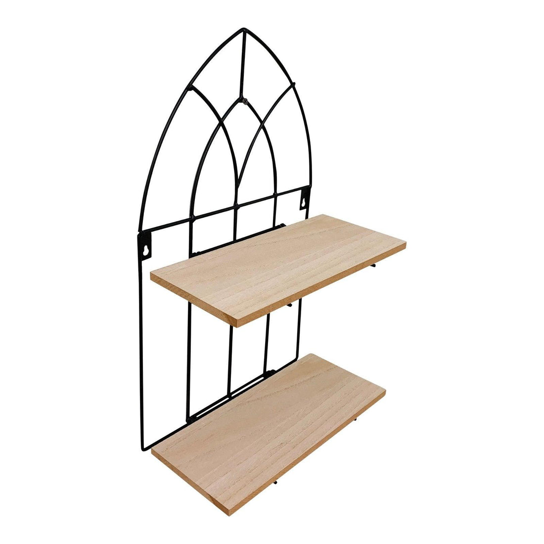 Black Metal Arch with 2 Wooden Shelves - £27.99 - Wall Hanging Shelving 
