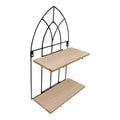 Black Metal Arch with 2 Wooden Shelves-Wall Hanging Shelving