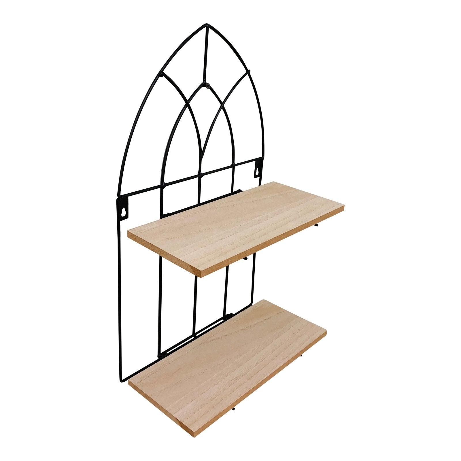 Black Metal Arch with 2 Wooden Shelves-Wall Hanging Shelving