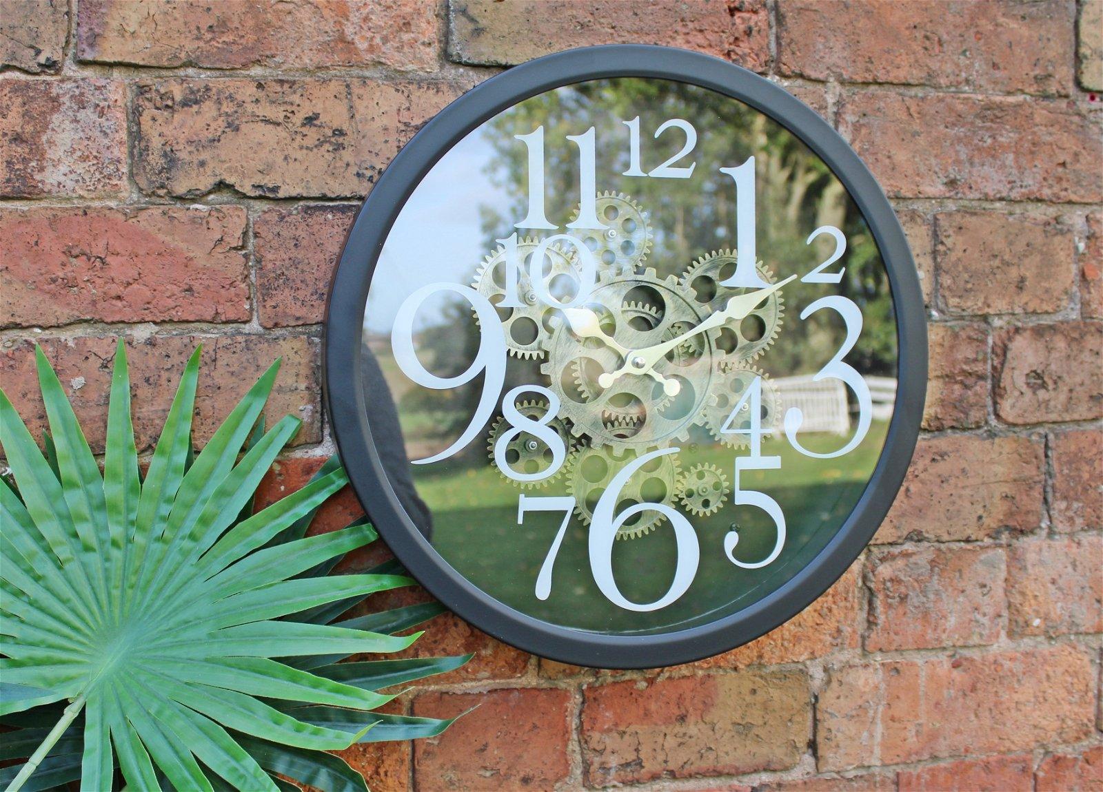 Black Metal Gear Style Clock, 38cm - £76.99 - Wall Hanging Clocks 