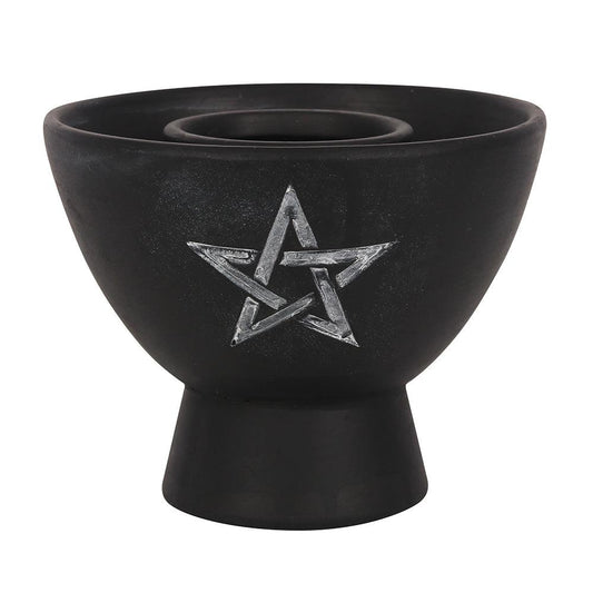 Black Pentagram Terracotta Smudge Bowl - £15.99 - Smudge Sticks Bowls 