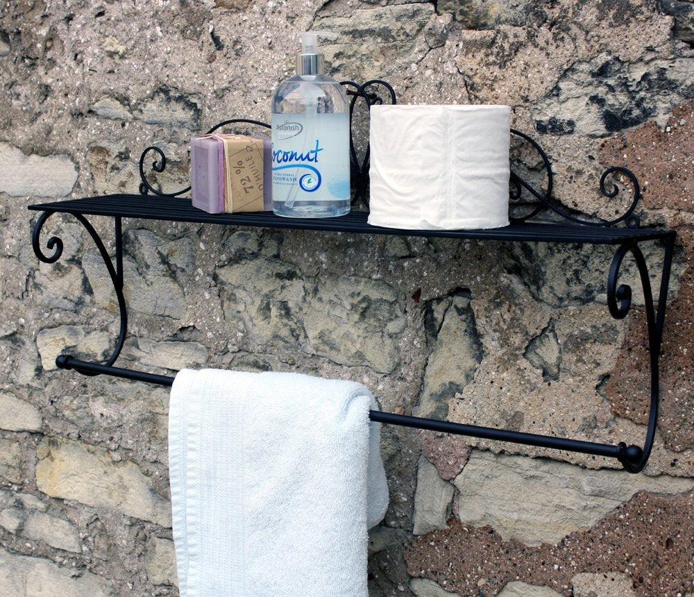 Black Scroll Towel Rail And Shelf-Bathroom