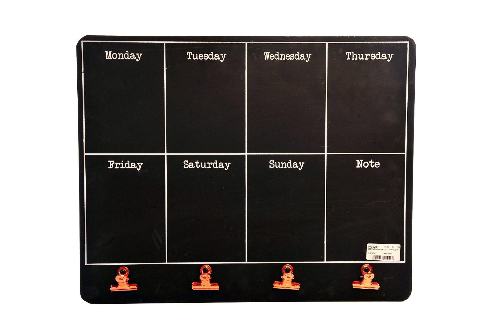 Black Weekly Memo Board With Copper Clips-Blackboards, Memo Boards & Calendars