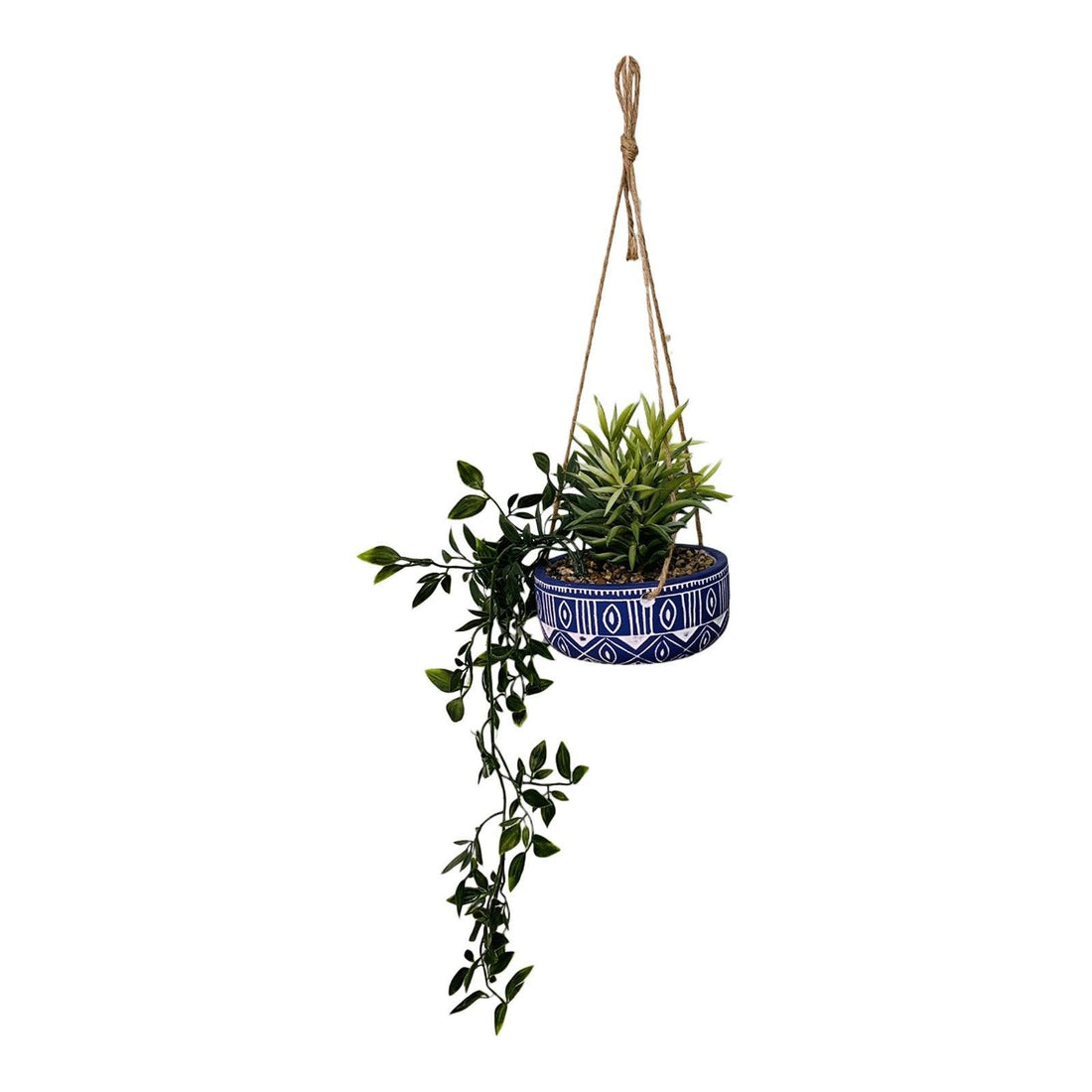 Blue Ceramic Hanging Pot with Plants - £38.99 - Small Succulents & Faux Bonsai 