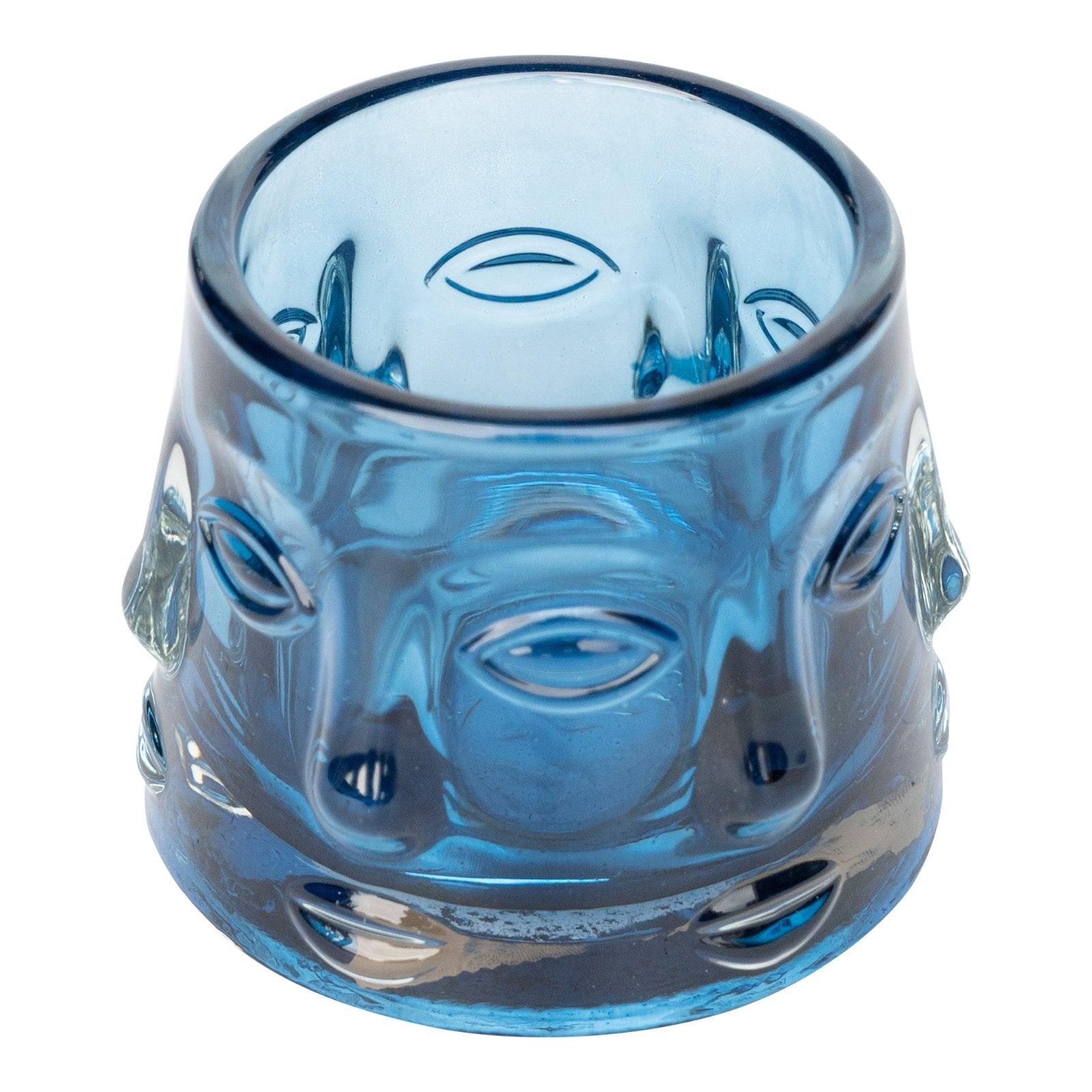 Blue Glass Face Design Candle Holder-Candle Holders & Plates