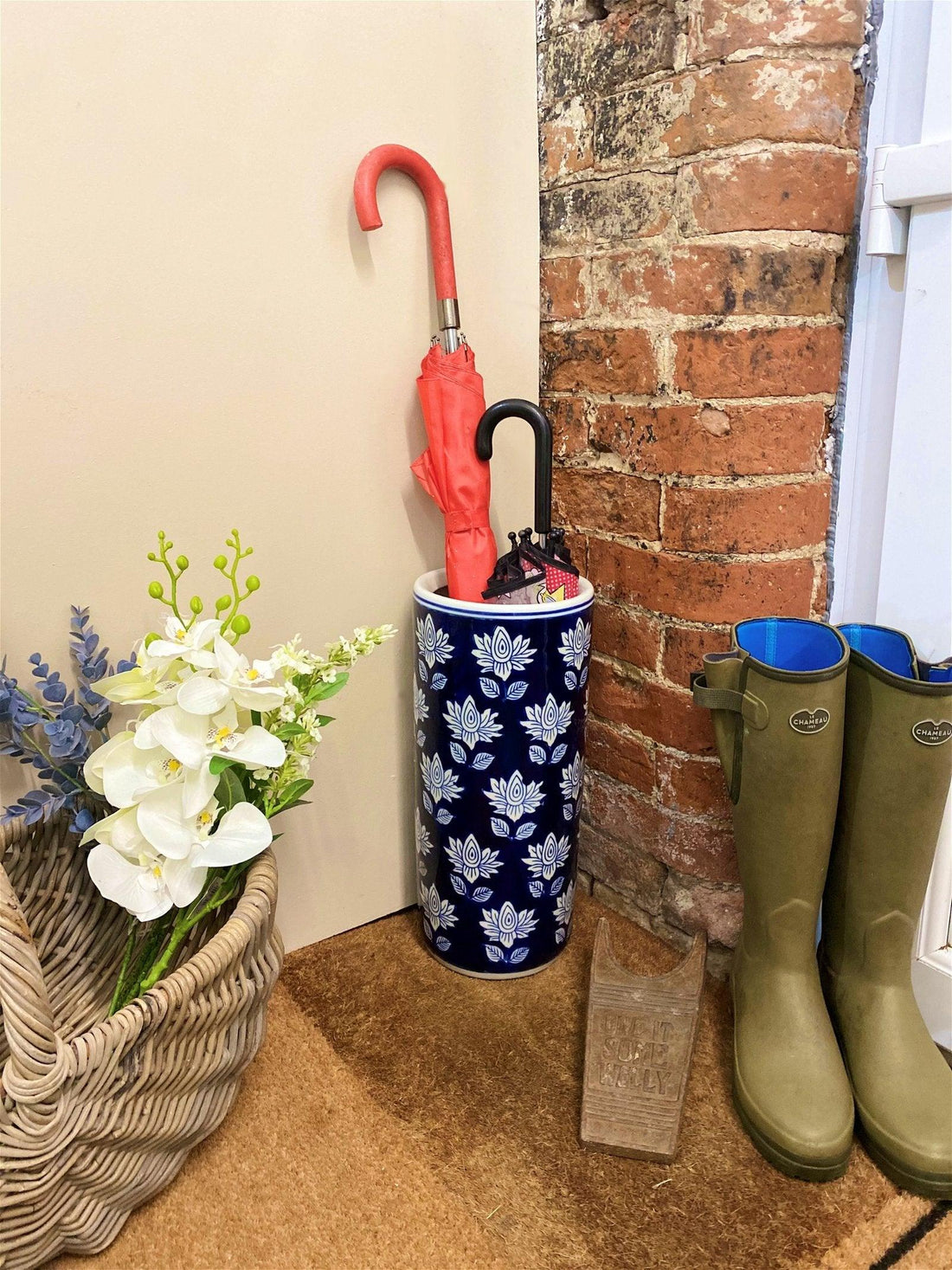 Blue With White Flower Umbrella Stand - £59.99 - 