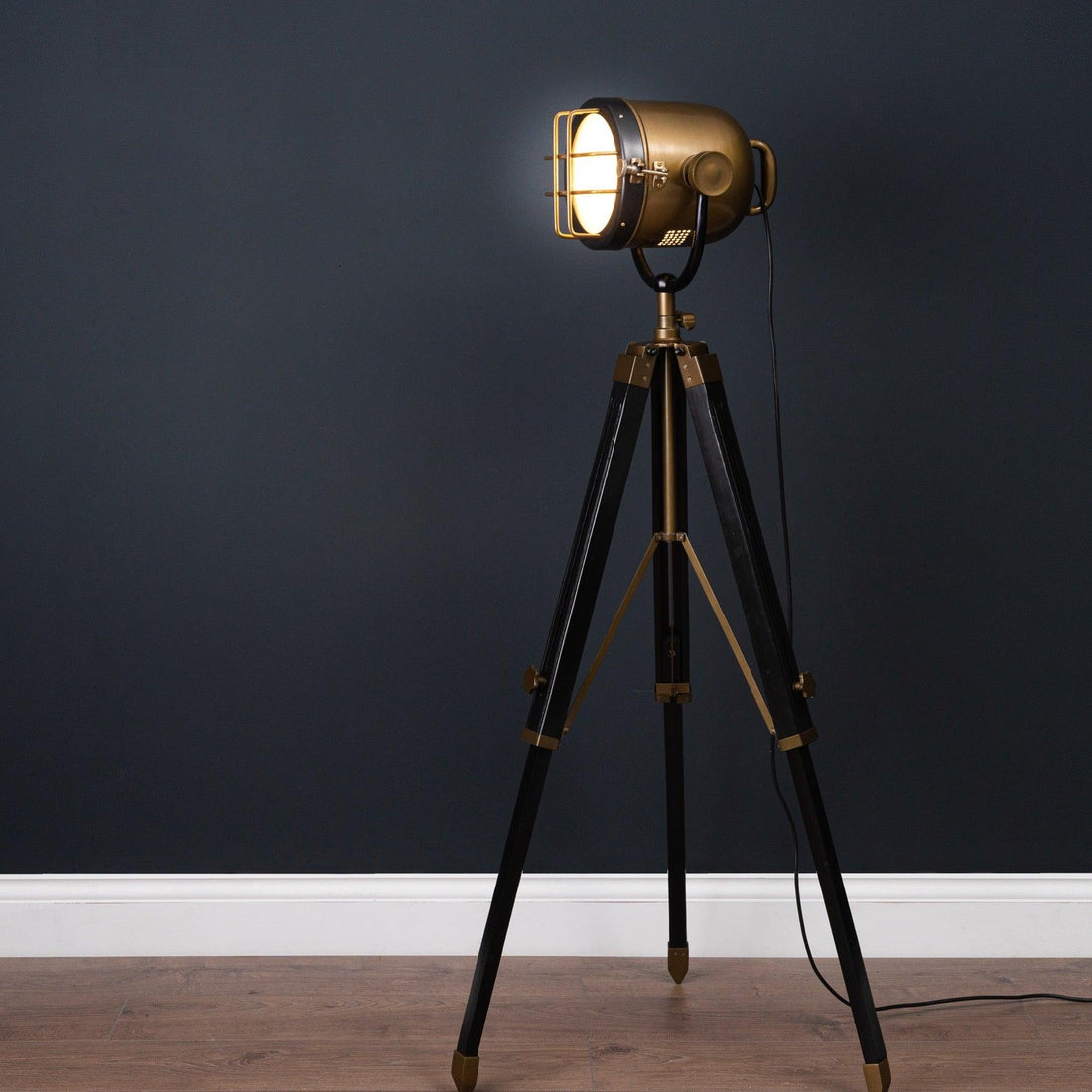 Brass And Black Industrial Spotlight Tripod Lamp - £289.95 - Lighting > Decorative Lighting 