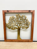 Brass Tree Of Life In Wooden Frame-