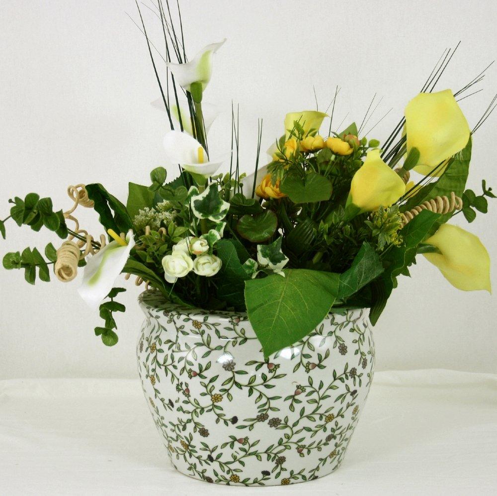 Ceramic Planter, Vintage Green & White Floral Design - £59.99 - Planters 