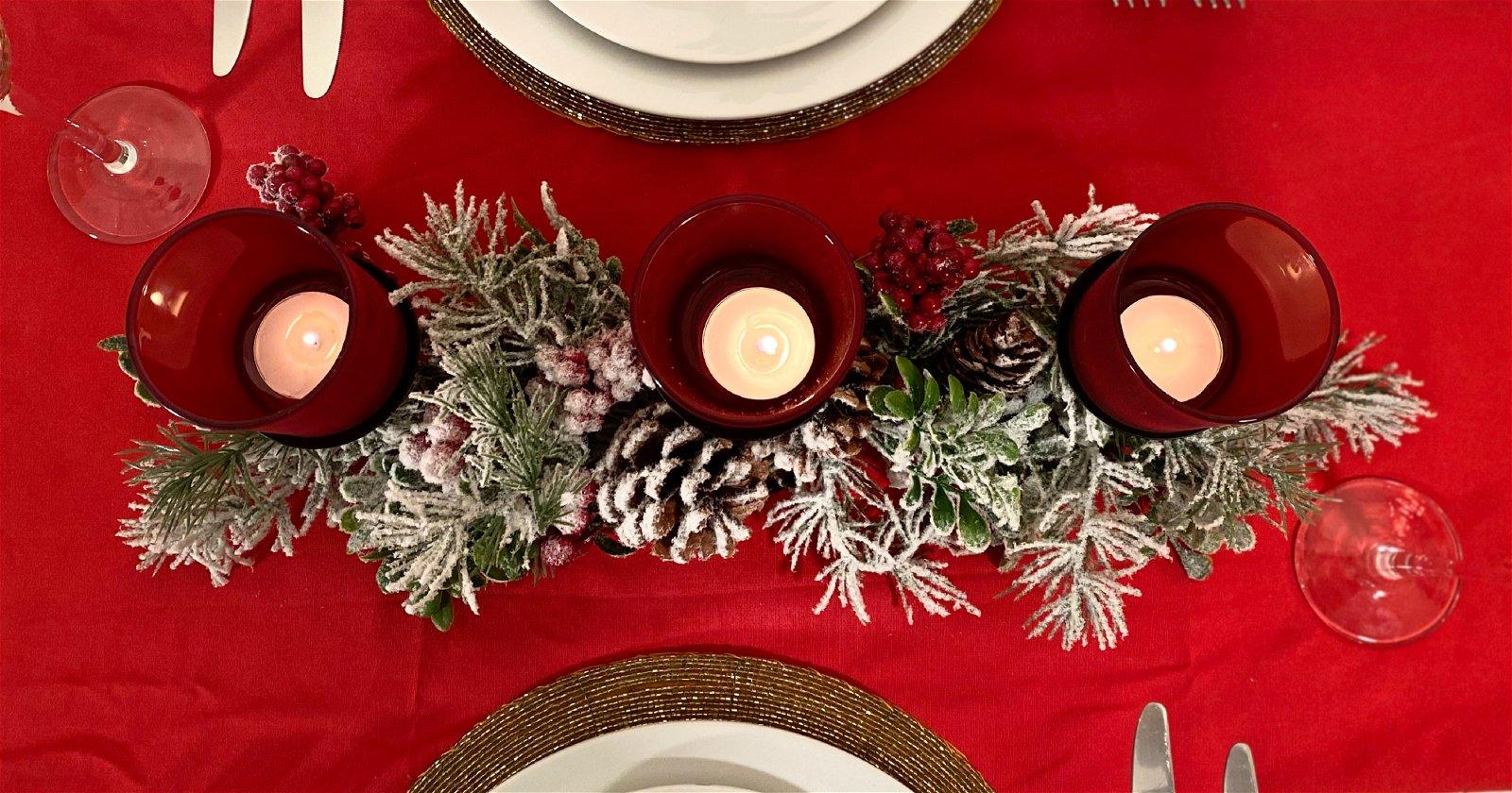 Christmas Tartan Triple Tea Light Holder Table Centre 38.5cm-Christmas Candles & Fragrance