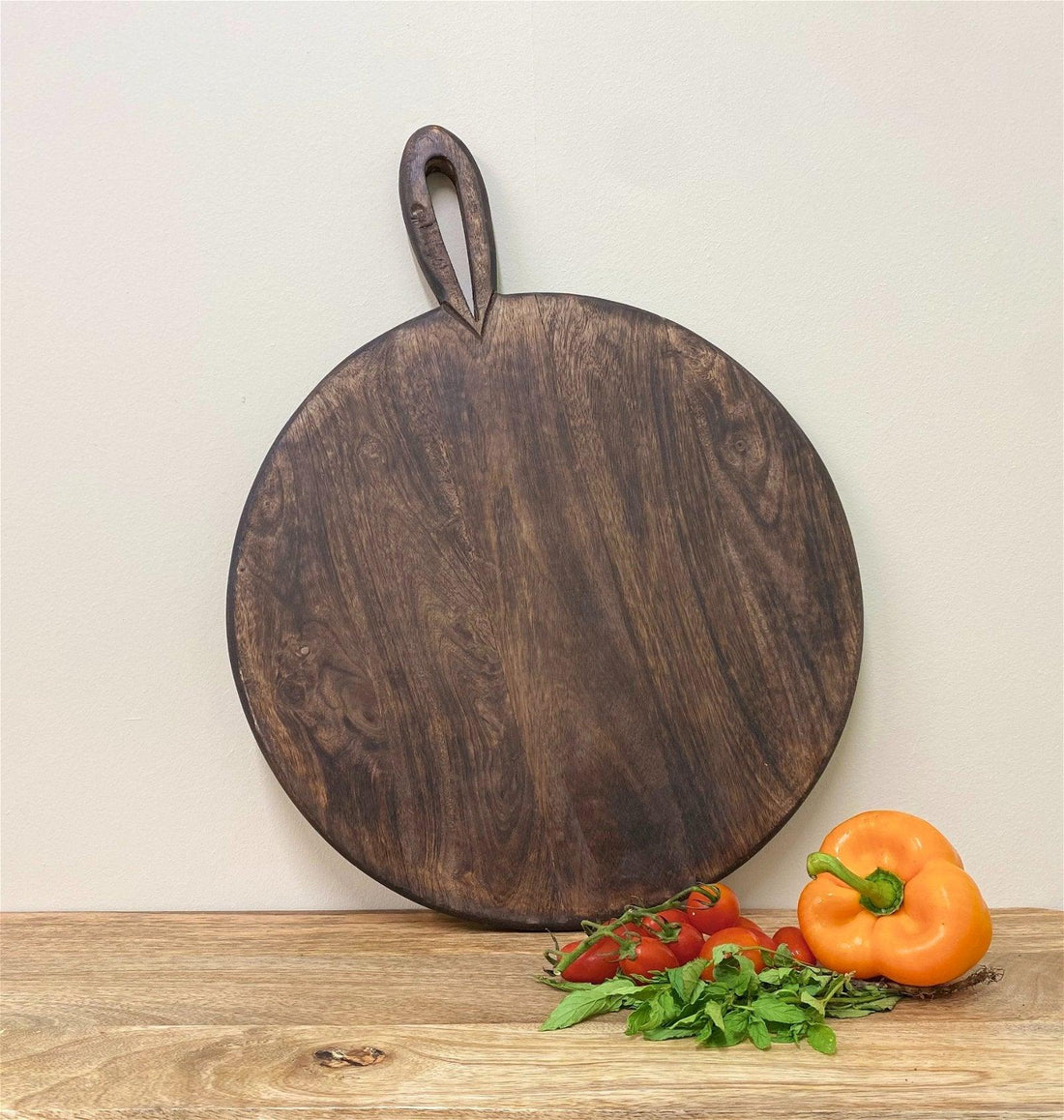 Circular Wooden Chopping Board With Carved Handle 49cm - £33.99 - Trays & Chopping Boards 