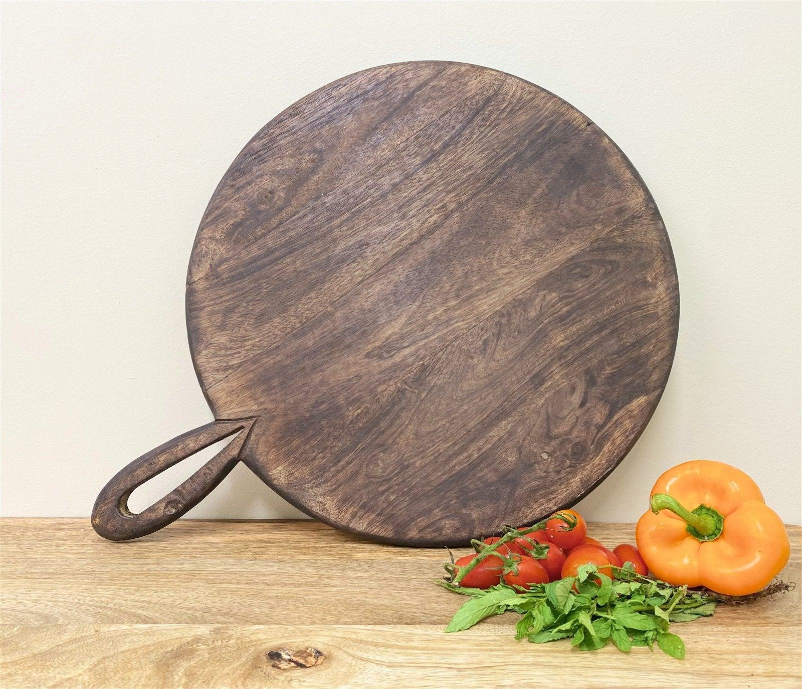Circular Wooden Chopping Board With Carved Handle 49cm - £33.99 - Trays & Chopping Boards 