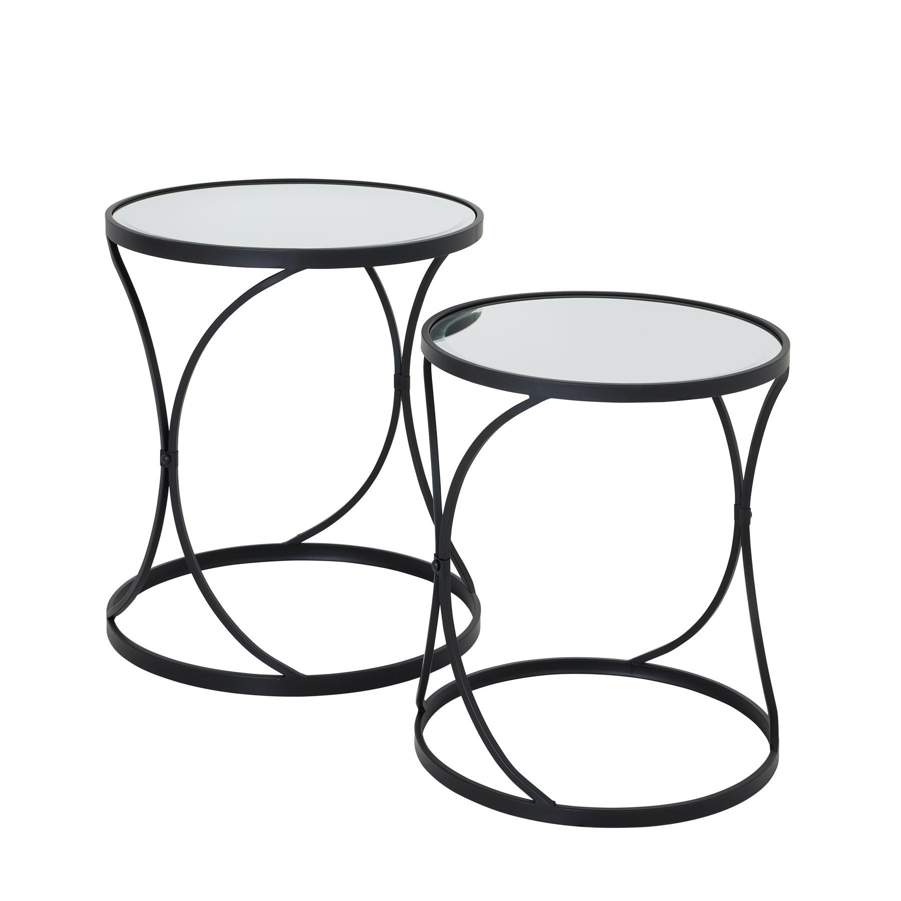 Concaved Set Of Two Black Mirrored Side Tables-Furniture > Tables > Side Tables