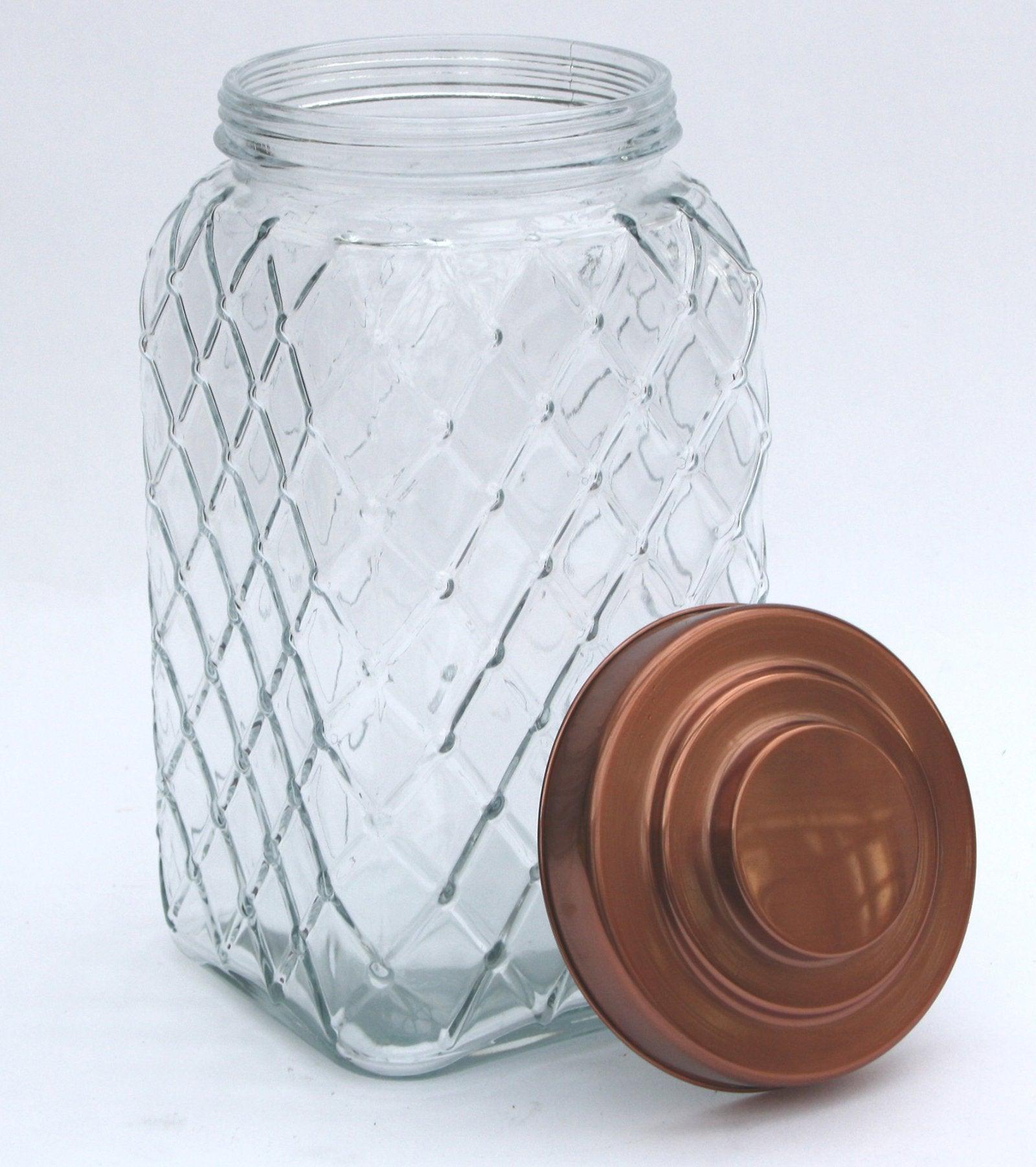 Copper Lidded Square Glass Jar - 12 Inch Large - £26.99 - Kitchen Storage 