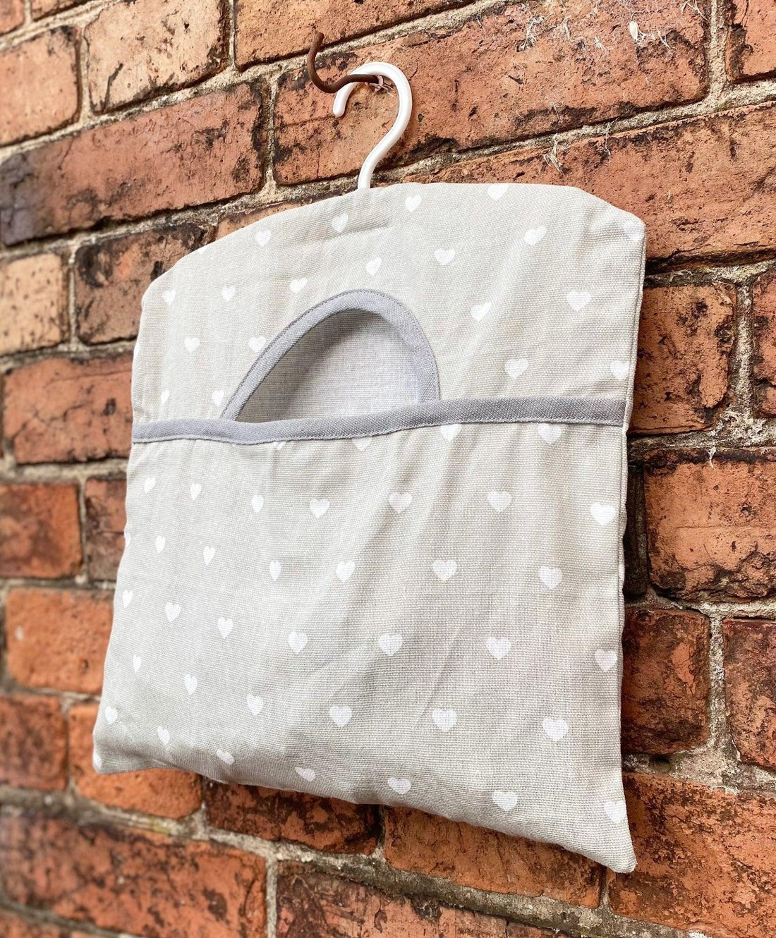 Cotton Peg Bag With Grey Hearts Design - £12.99 - Decorative Kitchen Items 