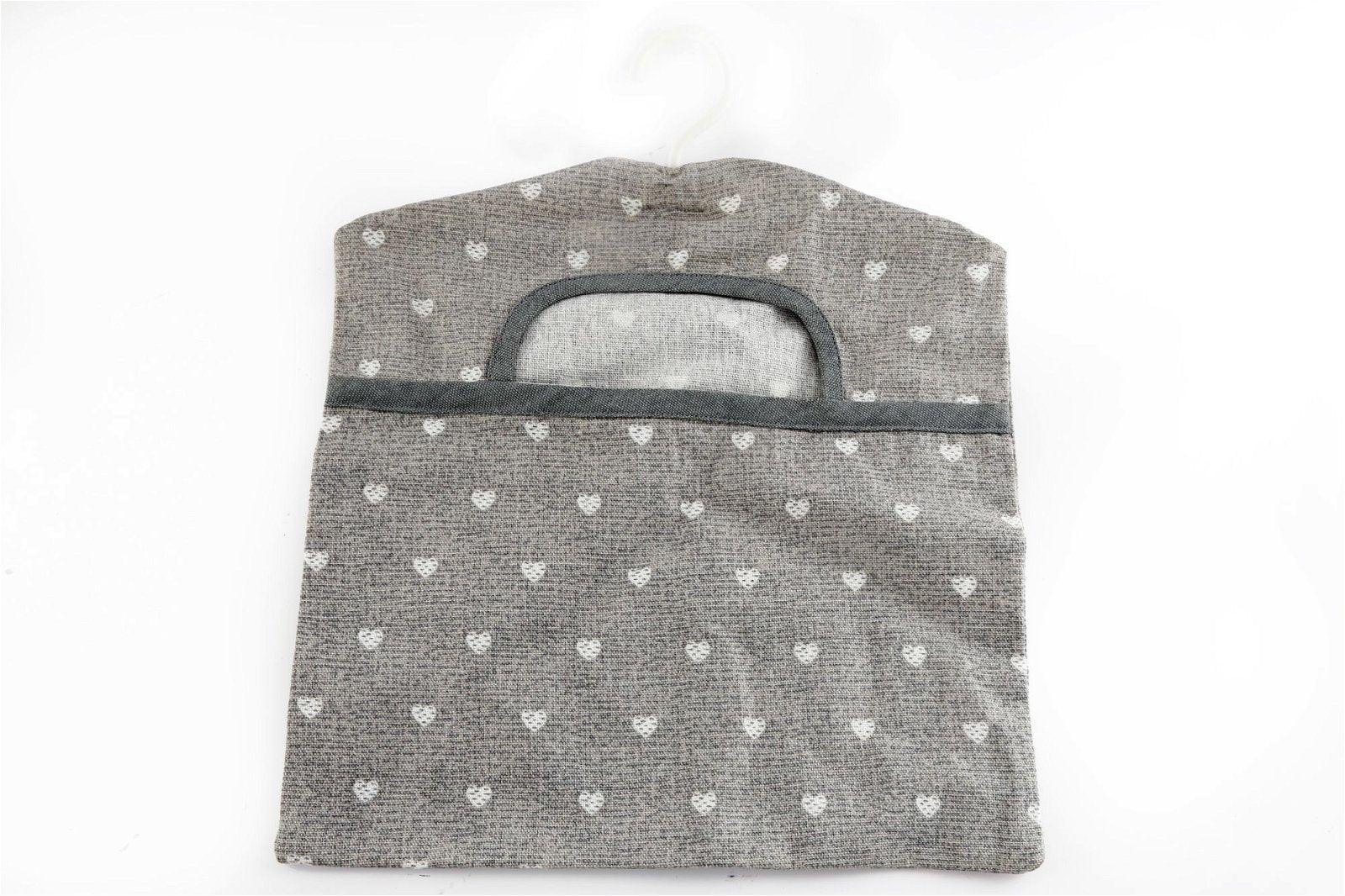 Cotton Peg Bag With Grey Hearts Design-Decorative Kitchen Items