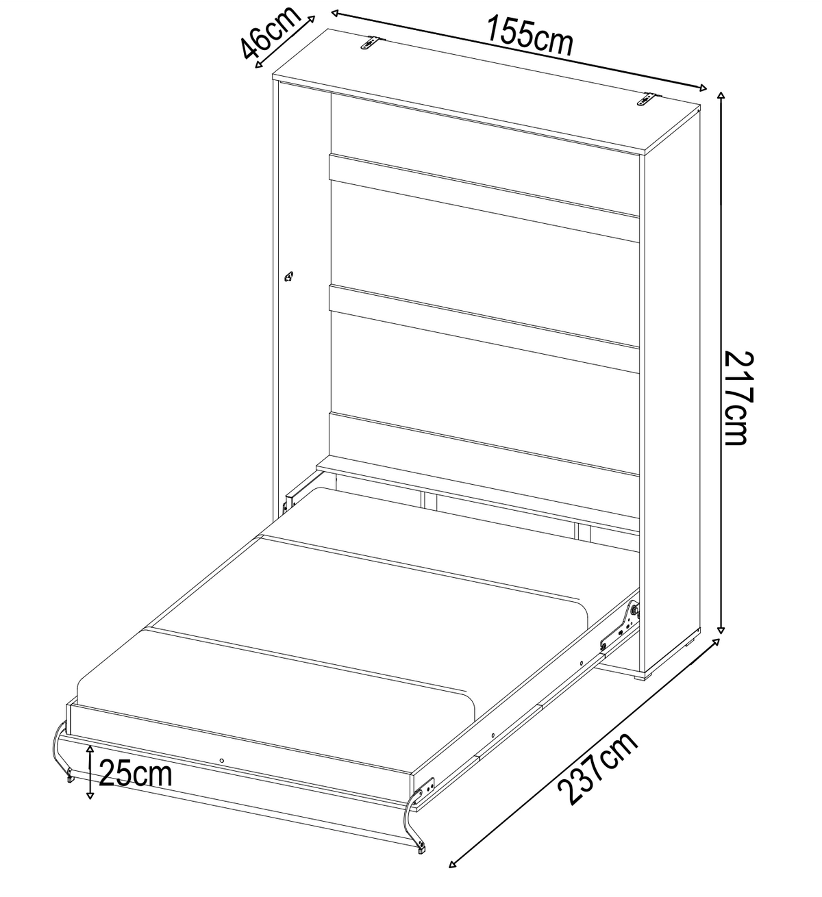 Vertical Folding Wall Bed – Double 140cm | Space Saving Pull Down Bed with Spring Mechanism & Safety Lock