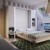 Double (140cm) Vertical Wall Bed with Side Wardrobes White Matt