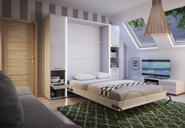 Double (140cm) Vertical Wall Bed with Side Wardrobes