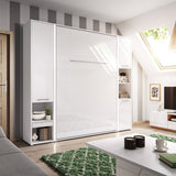 Double (140cm) Vertical Wall Bed with Side Wardrobes White Gloss