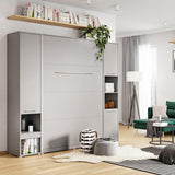 Double (140cm) Vertical Wall Bed with Side Wardrobes Grey Matt