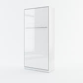 Vertical Folding Wall Bed – Single 90cm | Space Saving Pull Down Bed with Spring Mechanism & Safety Lock White Gloss 90 x 200cm