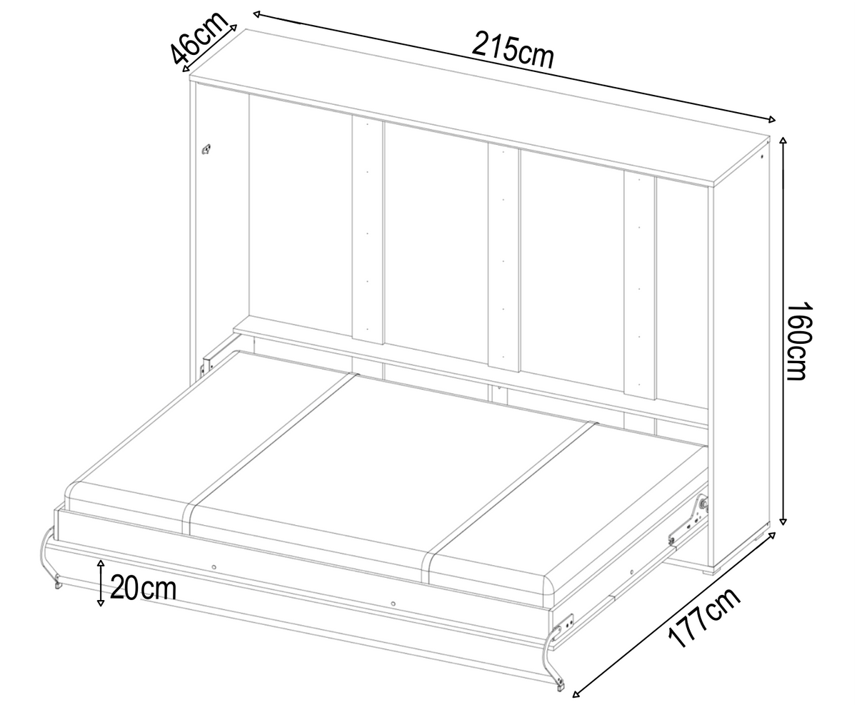 Double (140cm) Horizontal Wall Bed (Spring Lift)