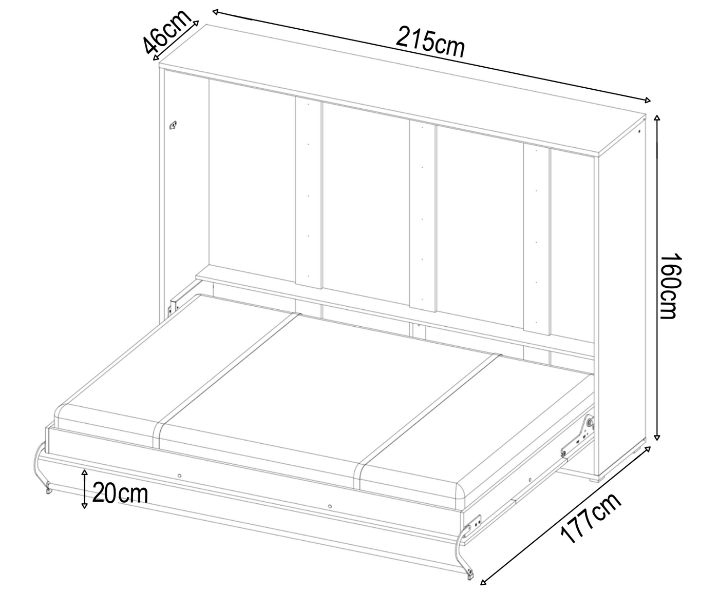 Double (140cm) Horizontal Wall Bed (Spring Lift)