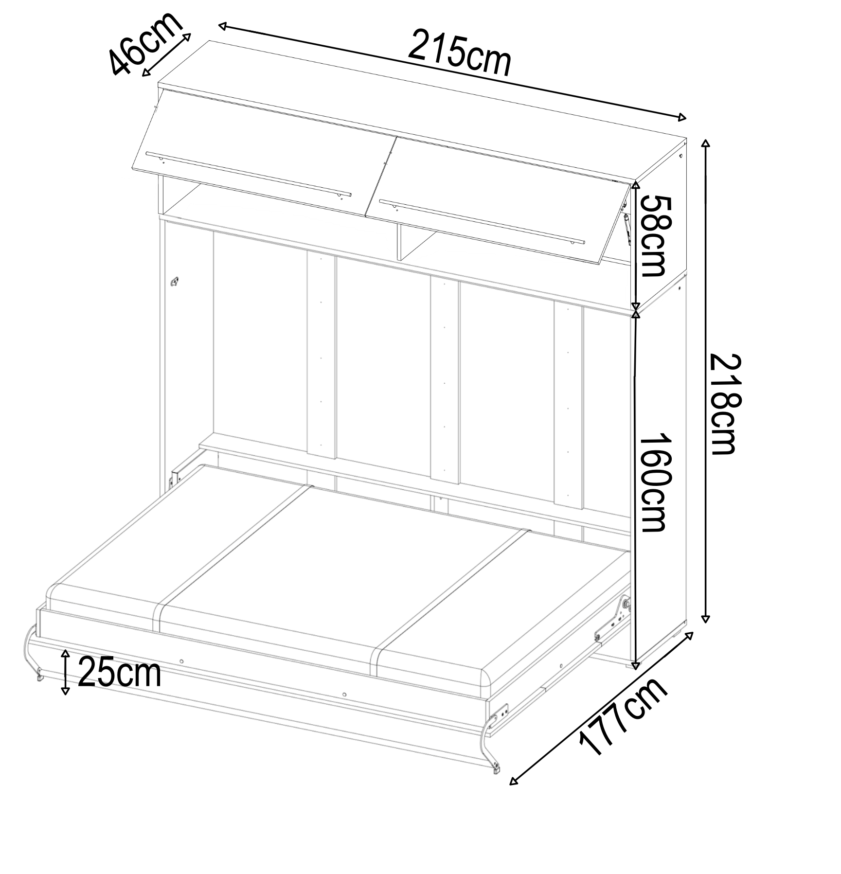 CP-04 Horizontal Wall Bed Concept 140cm with Over Bed Unit-Wall Bed with Storage Unit