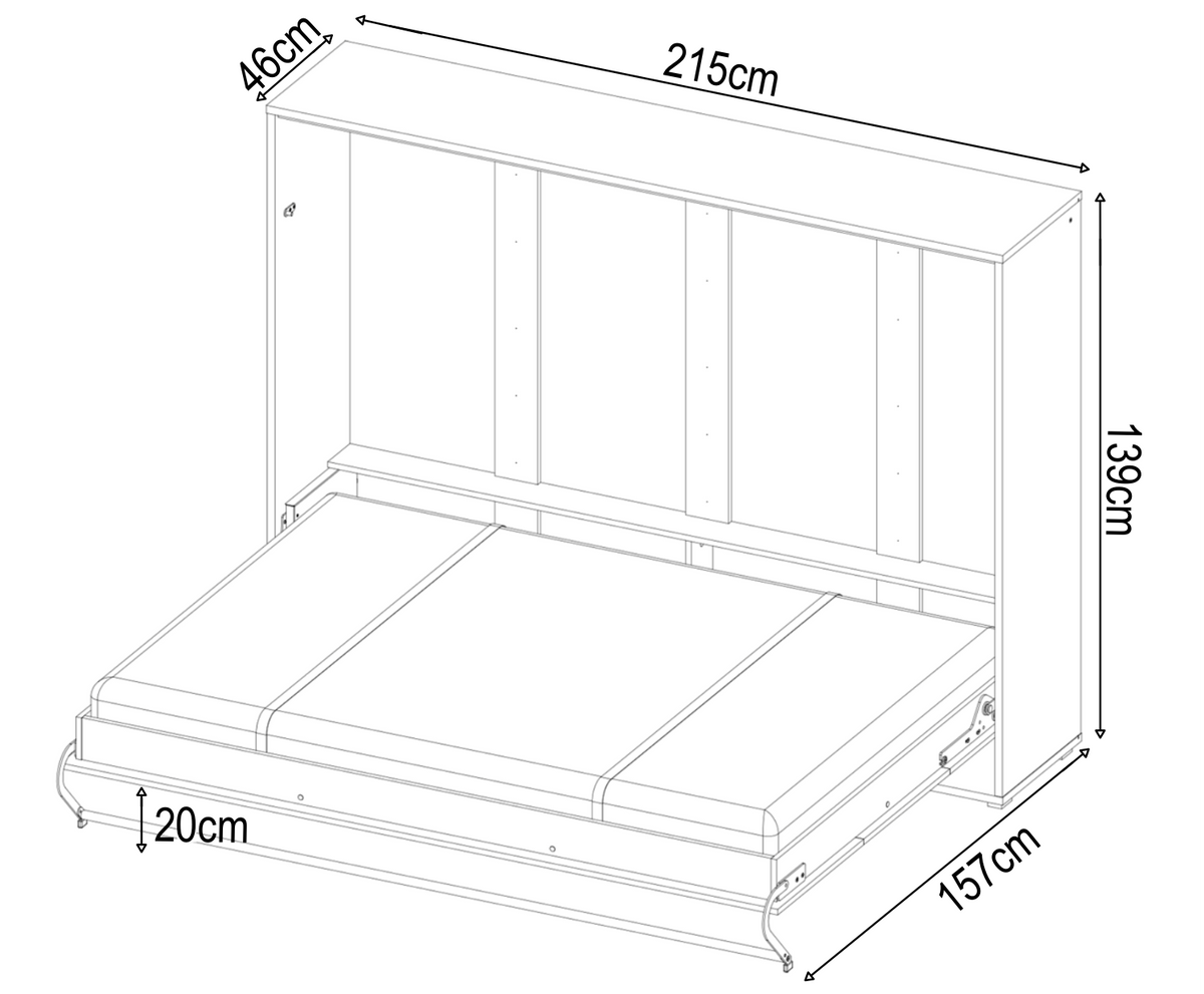 Small Double (120cm) Horizontal Wall Bed (Spring Lift)