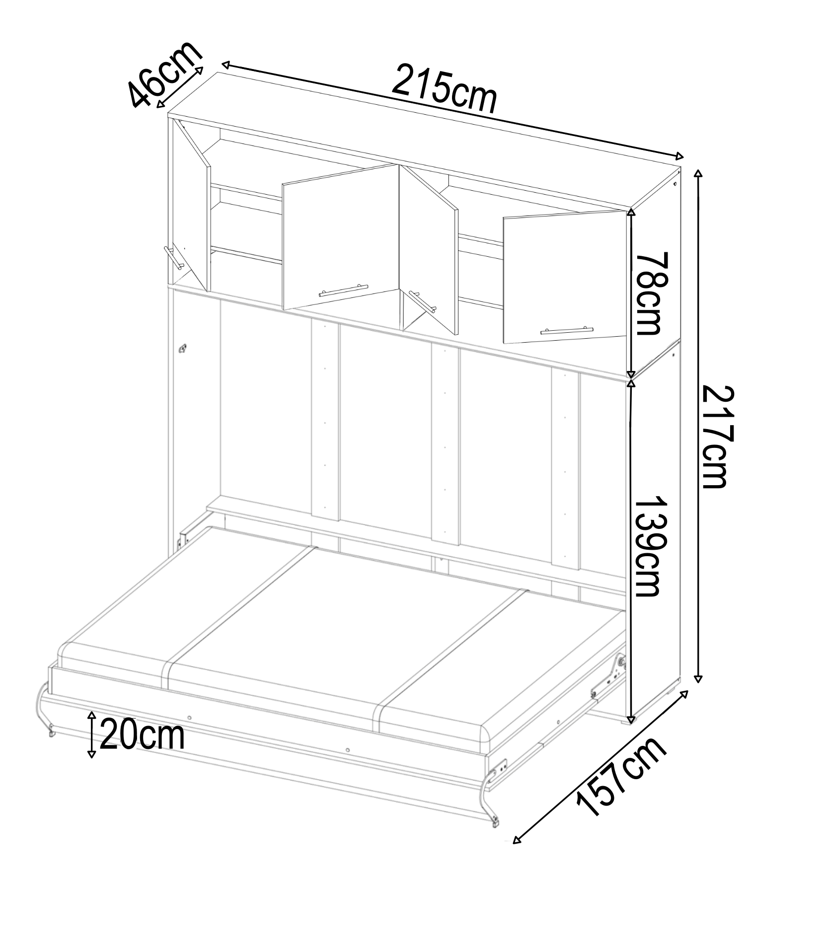 CP-05 Horizontal Wall Bed Concept 120cm with Over Bed Unit-Wall Bed with Storage Unit