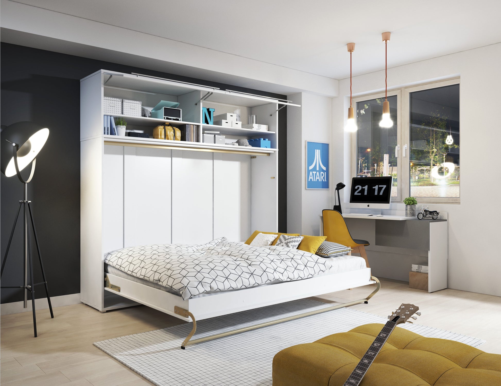 CP-05 Horizontal Wall Bed Concept 120cm with Over Bed Unit-Wall Bed with Storage Unit