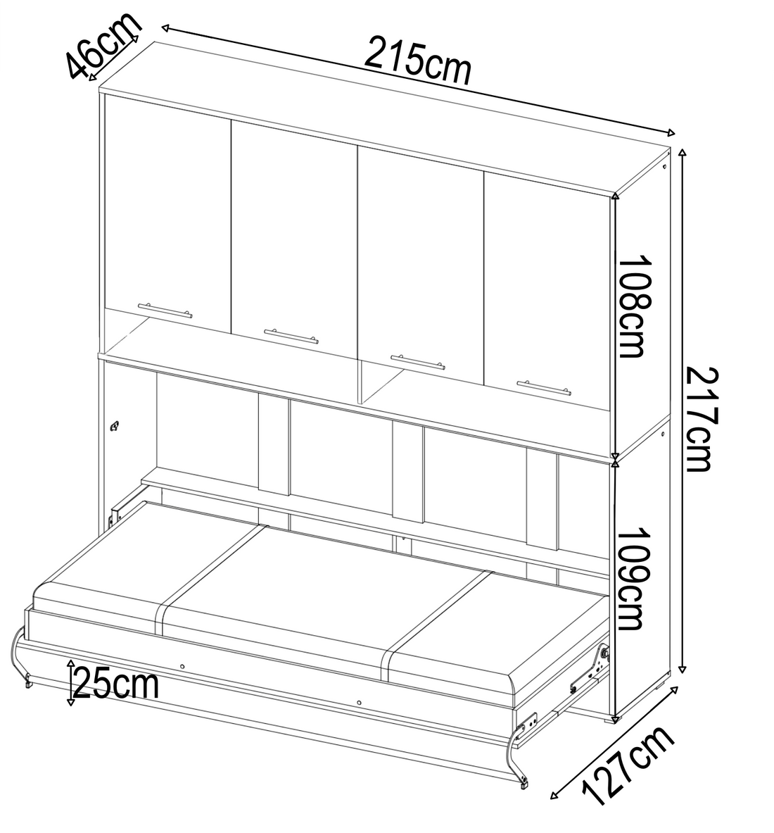 CP-06 Horizontal Wall Bed Concept 90cm with Over Bed Unit White Matt Wall Bed with Storage Unit 