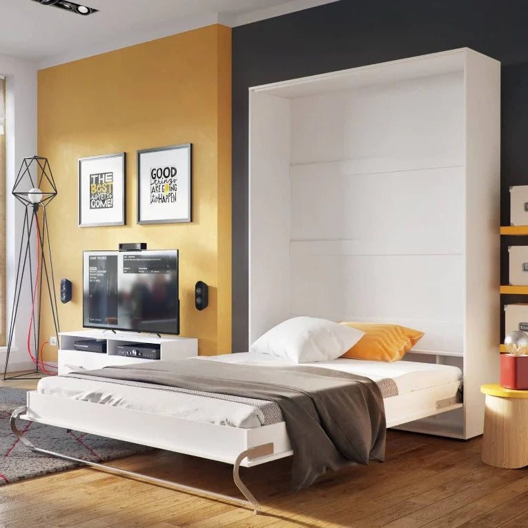 Vertical Folding Wall Bed – Double 140cm | Space Saving Pull Down Bed with Spring-Assisted Mechanism &amp; Safety Lock