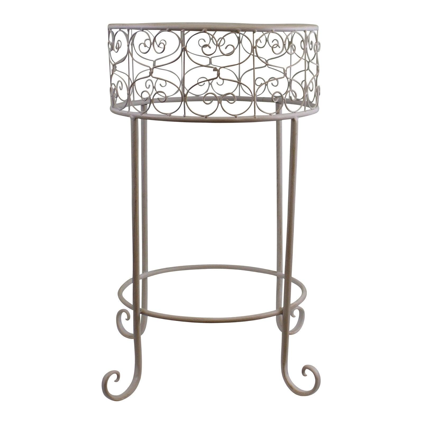 Cream Scroll Metal Plant Stand-Planters, Vases & Plant Stands