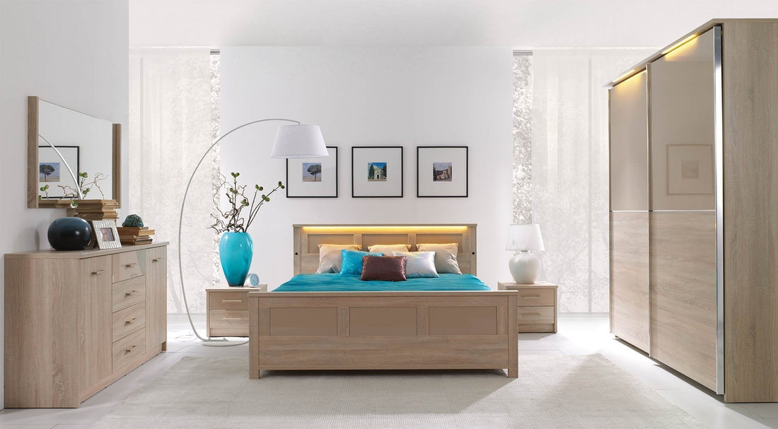 Cremona Bed with Storage and LED lights in 3 Sizes Oak Sonoma Ottoman Bed 