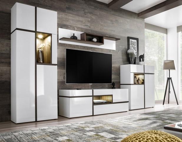 Cross Living Room Set - White Gloss - Wall Unit
