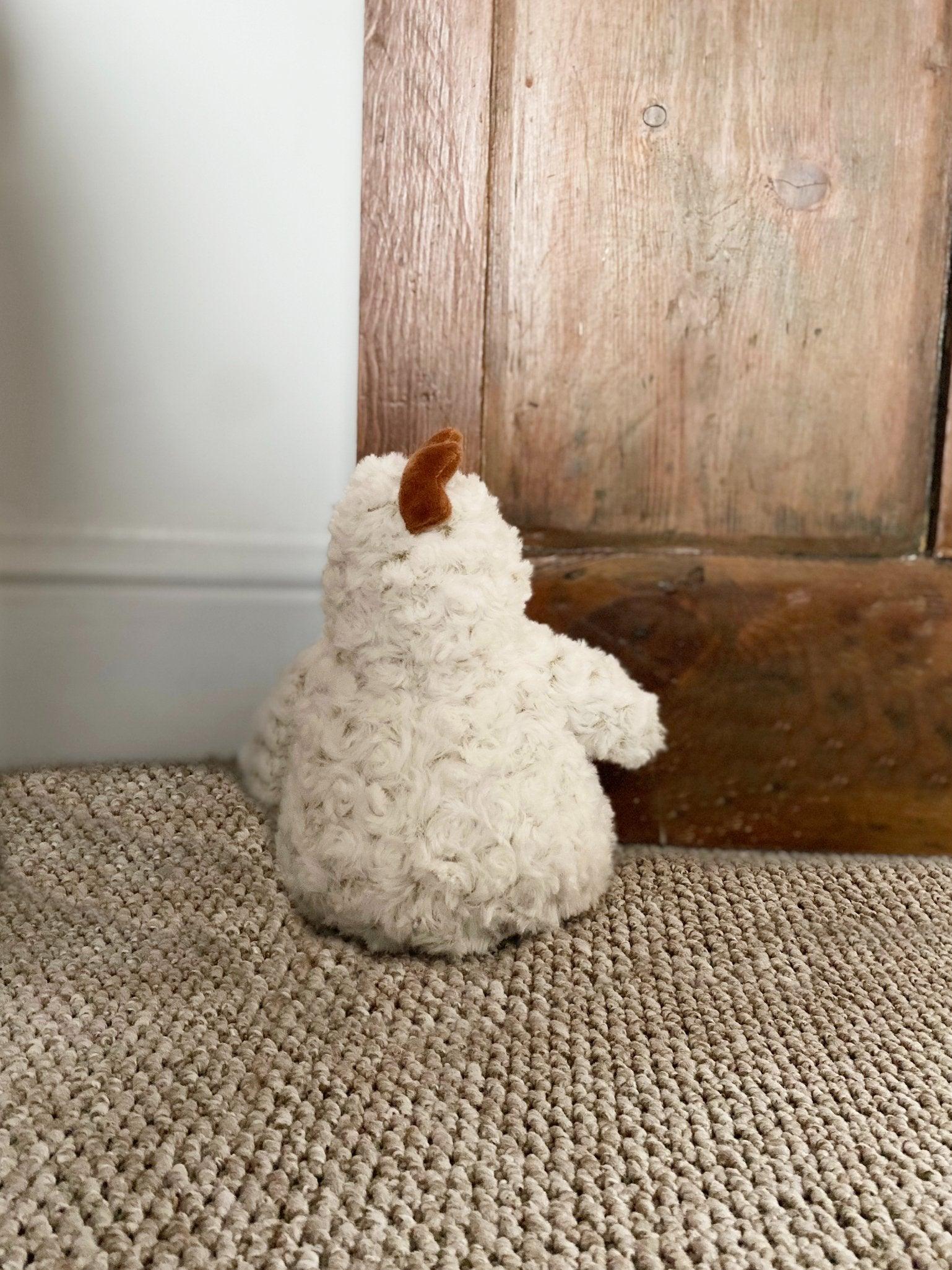 Curled Fur Fabric Brown Chicken Doorstop-