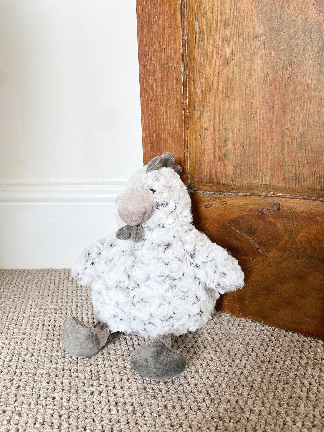 Curled Fur Fabric Grey Chicken Doorstop - £22.99 - 