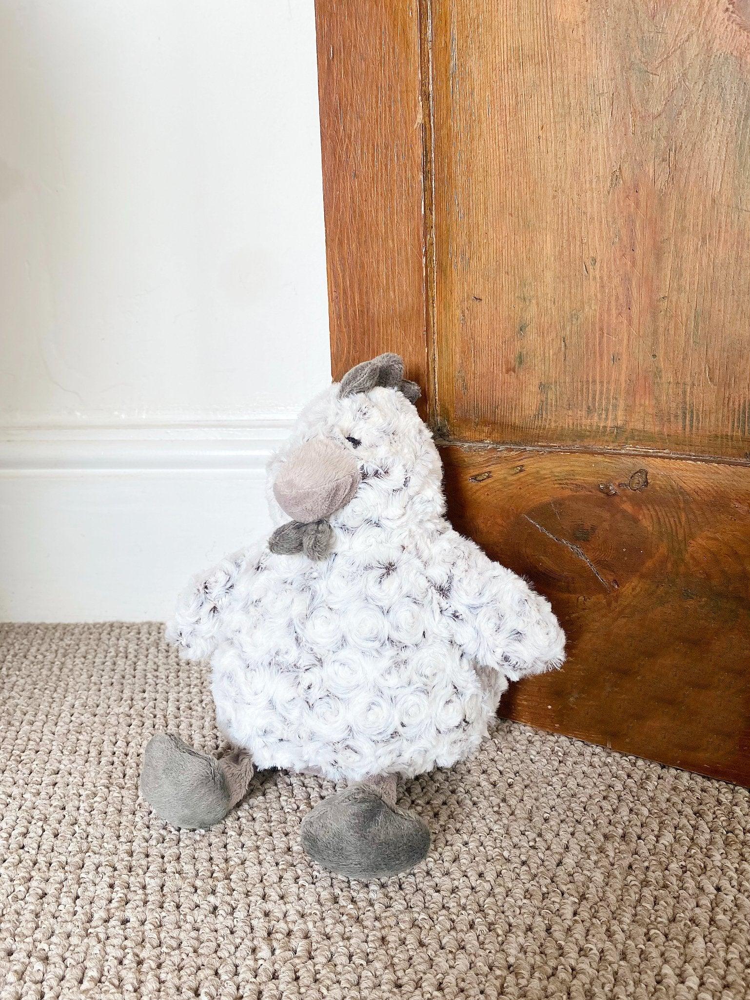 Curled Fur Fabric Grey Chicken Doorstop-