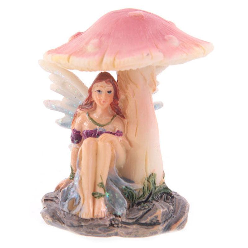 Cute Flower Fairy Sheltering Under Mushroom Figurine - £7.0 - 