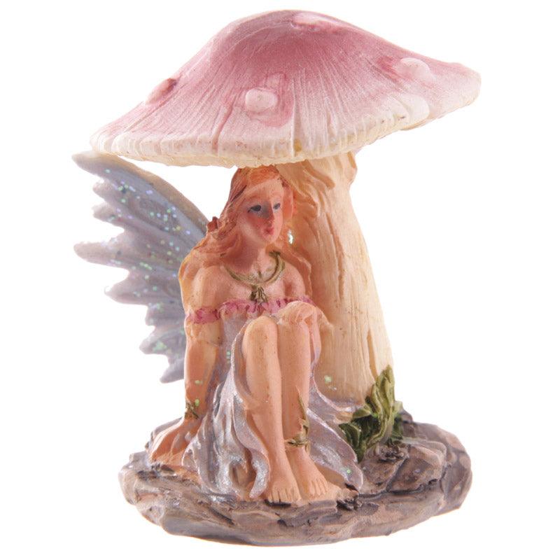 Cute Flower Fairy Sheltering Under Mushroom Figurine-