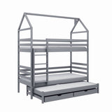 Single (3ft) Tall Wooden Bunk Bed with Trundle & Storage Drawers Grey