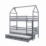Single (3ft) Tall Wooden Bunk Bed with Trundle & Storage Drawers Grey Foam Mattresses